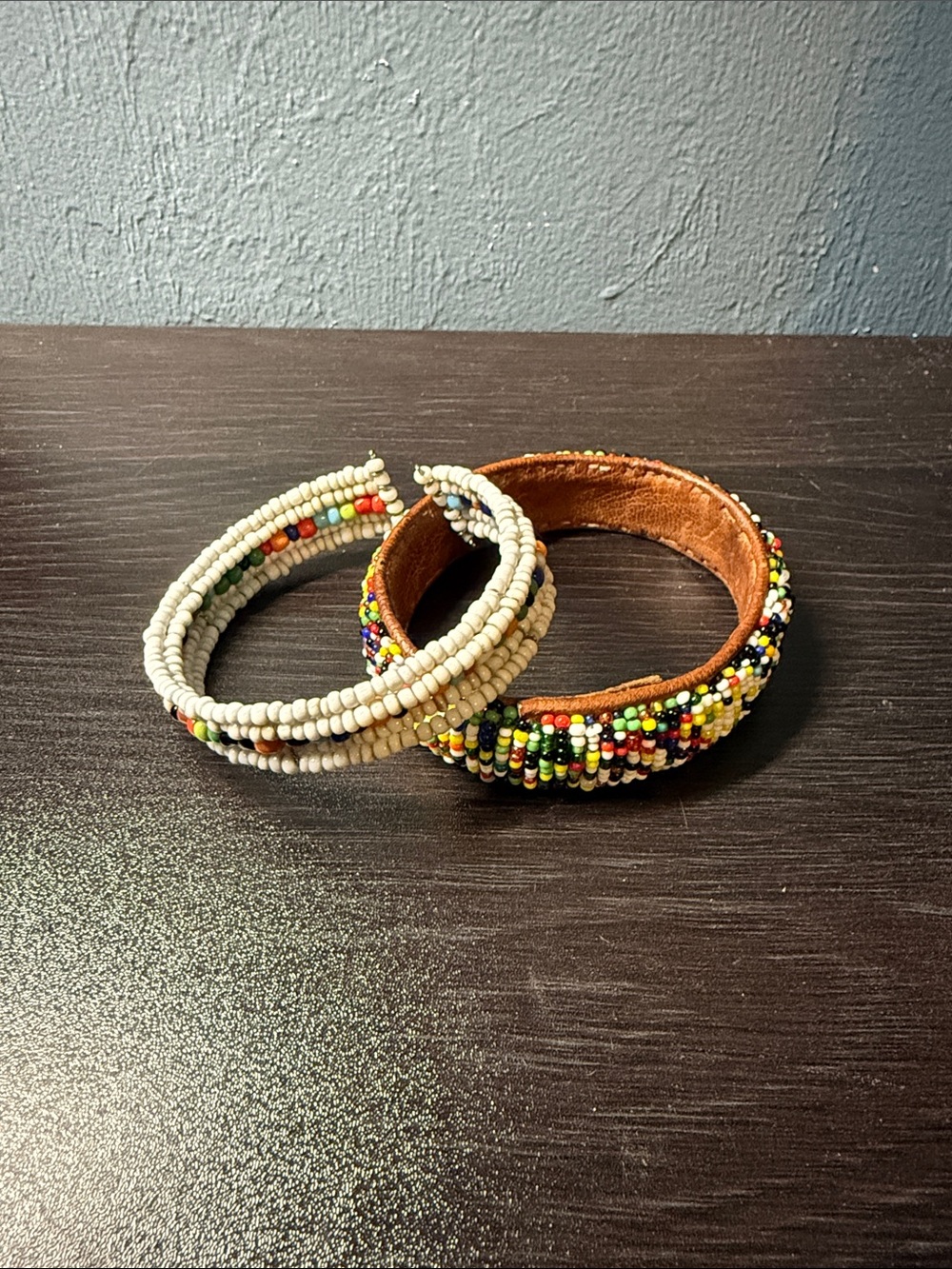 Multicolor Beaded Leather Cuff Bracelets - White & Multicolor